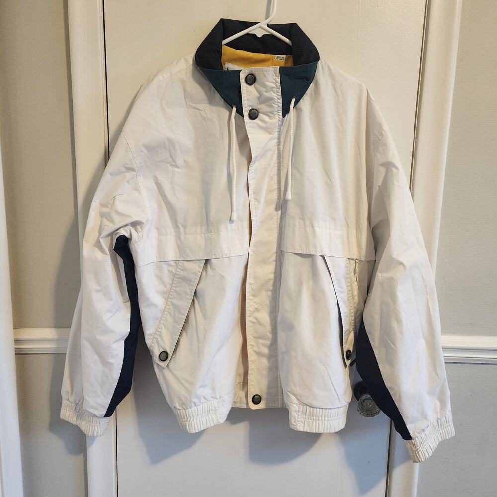 Vintage London Fog Nautical Jacket Men's Large Long Colorblock White Yellow Blue